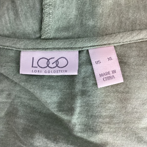 LOGO by Lori Goldstein Green Open Cardigan Swiss Dot Trim XL - Picture 6 of 7